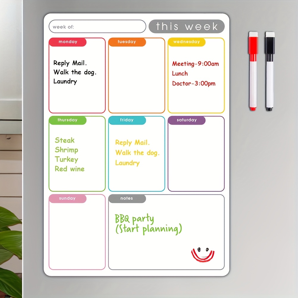 Meal Plan Notepad - Planificateur hebdomadaire magnétique A4, tableau blanc