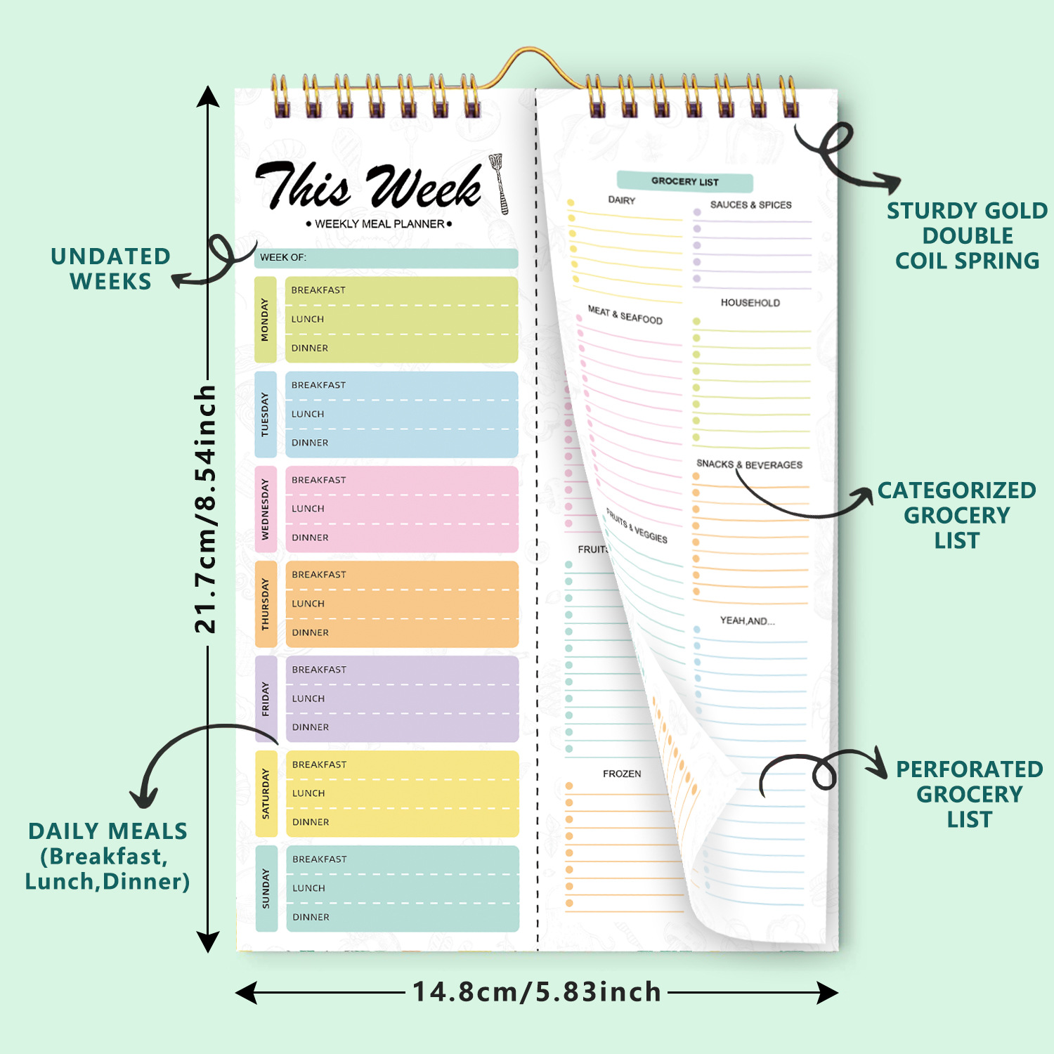 Carnet à spirales A5 détachabl - Meal Plan Notepad avis et prix